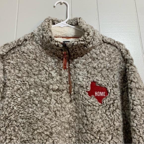 NWOT Men’s Beige Home Free Texas Logo Heavy Fleece Sherpa Zip Pullover Jacket - Picture 3 of 7